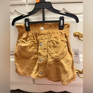 Girls' Mustard Corduroy Skirt with Heart Pockets
